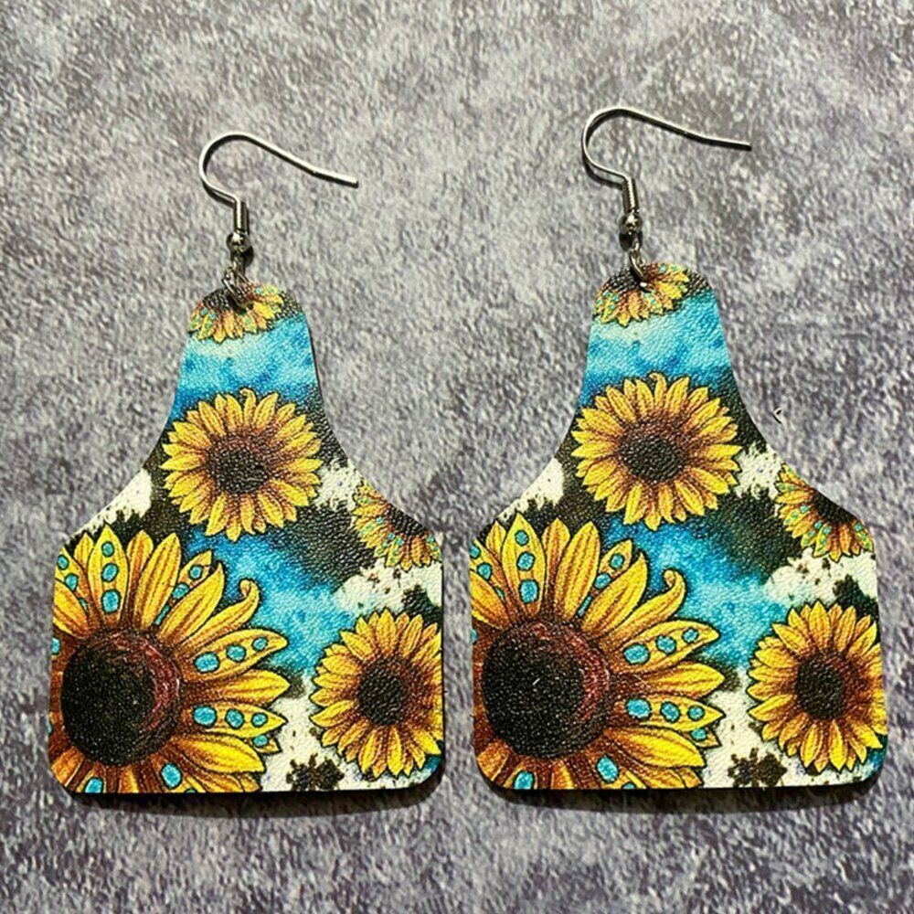 3For$20 SunFlower Western Retro Leather Earrings Bohemian Style